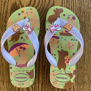 Havaianas Kids Animal Print Flip Flops - Green and Brown